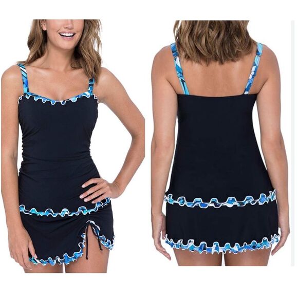 Profile By Gottex Tankini Full coverage Bra Adjustable Straps Sz. 38D Black/Aqua - Picture 1 of 10